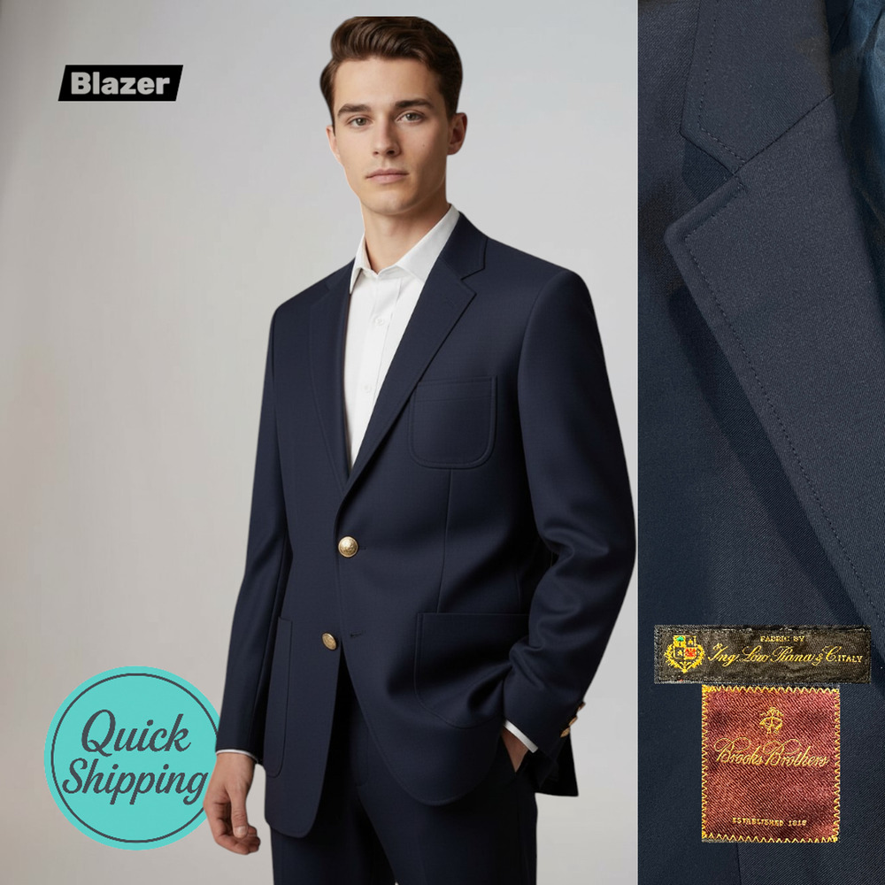 Brooks Brother Loro Piana Boys 18 / 36S Dark Navy Blue Blazer Gold Tone Buttons